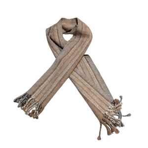 FOTRAMA Handmade Bolivian 100% Alpaca Wool Brown Tan Striped Scarf Neutral